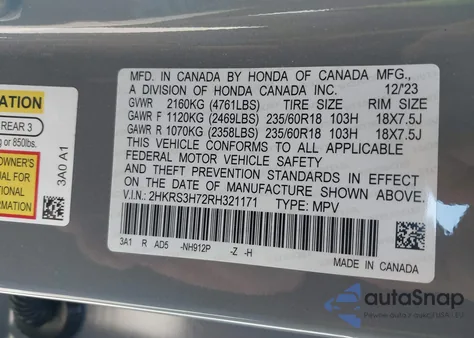 2024 Honda Cr-V Ex-L 2Wd из США, поврежденный, VIN 2HKRS3H72RH321171